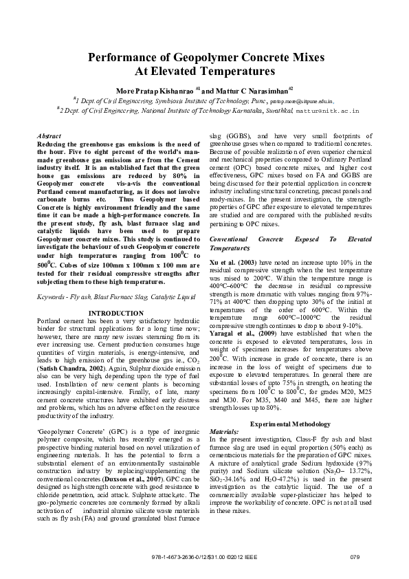 (PDF) Performance of Geopolymer concrete mixes at elevated temperatures
