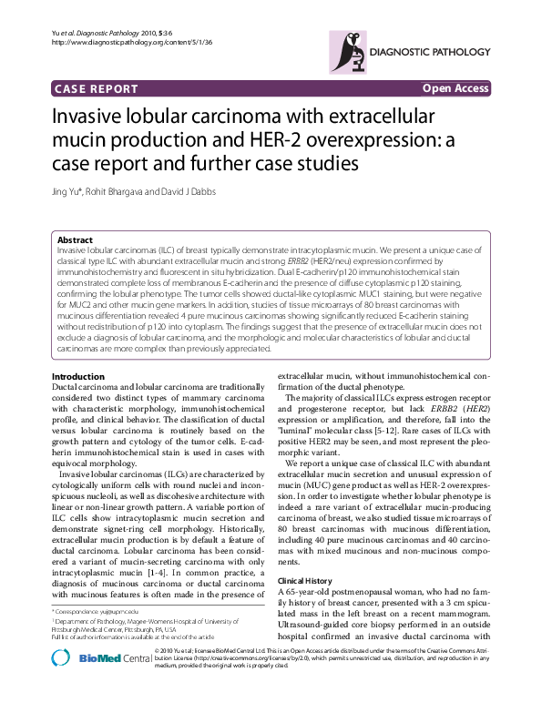 (PDF) Invasive lobular carcinoma with extracellular mucin production ...