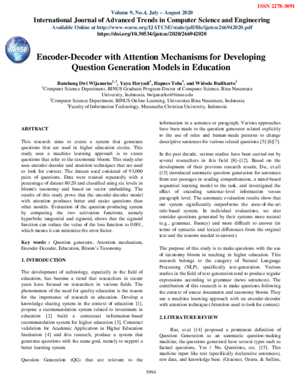 (PDF) Encoder-Decoder with Attention Mechanisms for Developing Question ...