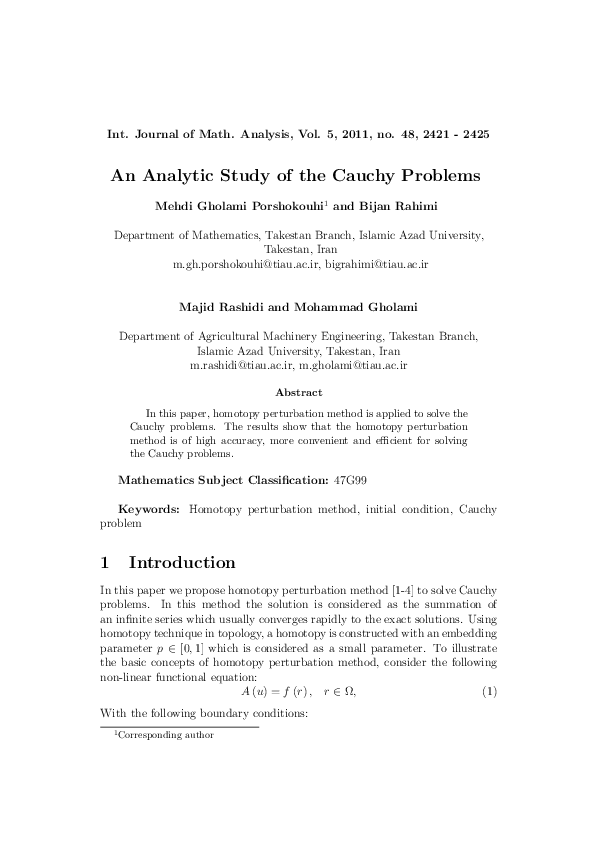 (PDF) An Analytic Study of the Cauchy Problems