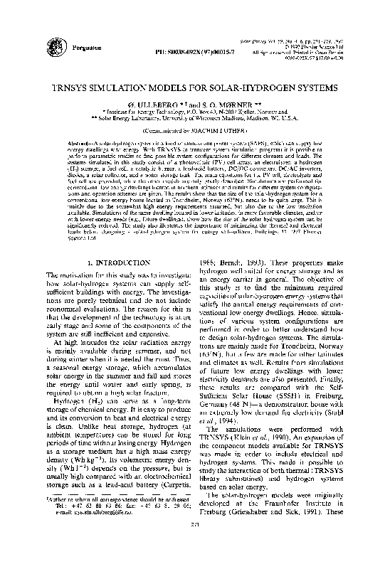 (PDF) TRNSYS simulation models for solar-hydrogen systems