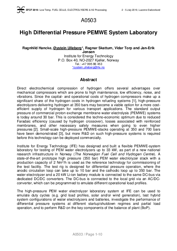 (PDF) High Differential Pressure PEMWE System Laboratory Øystein