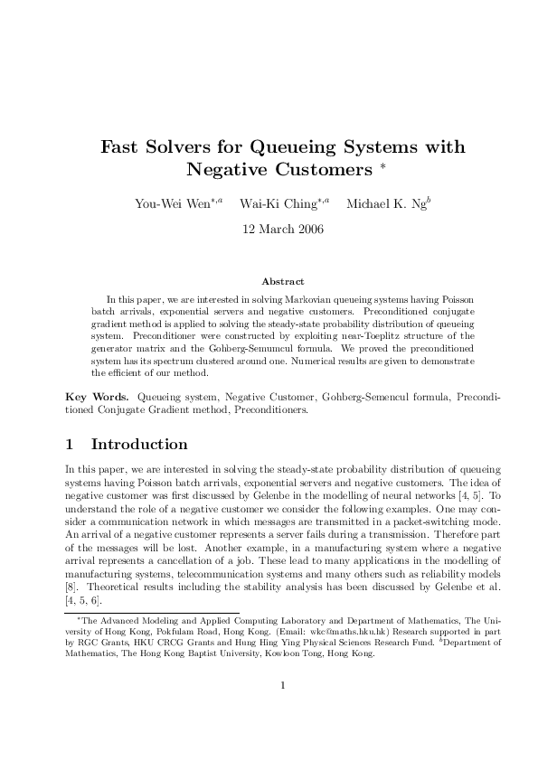 (PDF) Fast solvers for queueing systems with negative customers