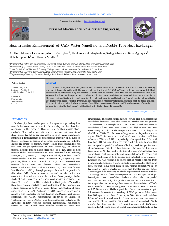 (PDF) Heat Transfer Enhancement of CuO – Water Nanofluid in a Double ...