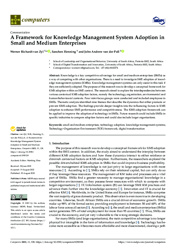 (PDF) A Framework for Knowledge Management System Adoption in Small and ...