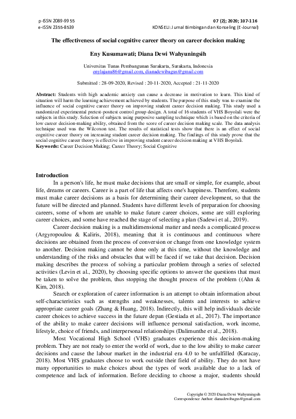 (PDF) The effectiveness of social cognitive career theory on career ...