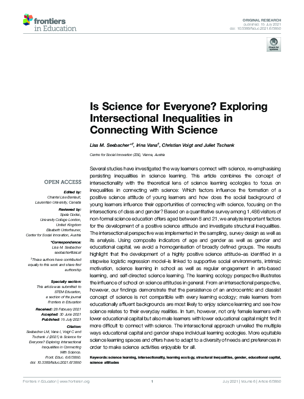 (PDF) Is Science for Everyone? Exploring Intersectional Inequalities in ...