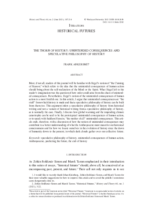 (PDF) The Thorn of History: Unintended Consequences and Speculative ...