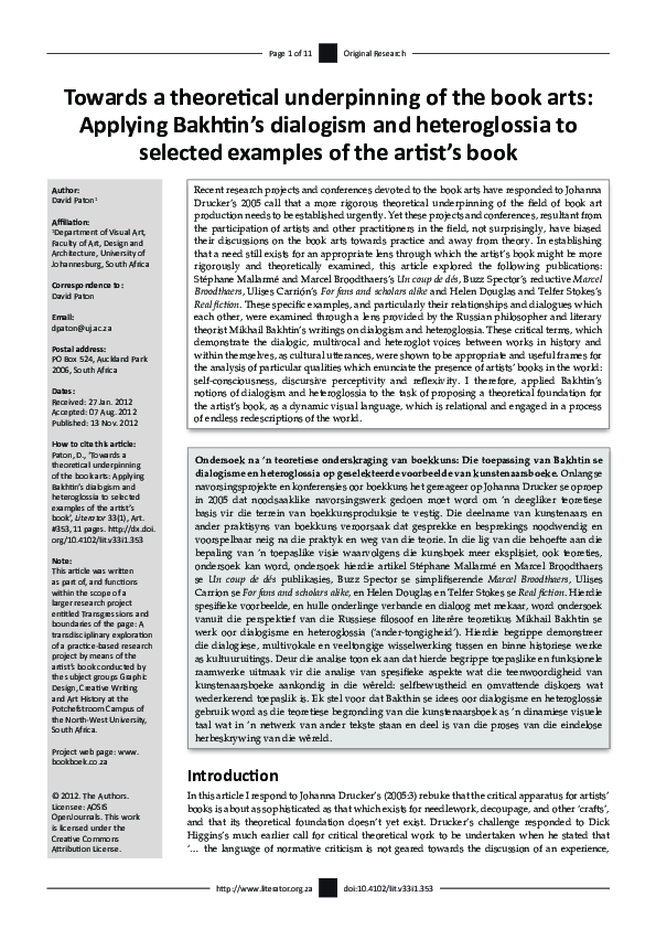 (PDF) Towards a theoretical underpinning of the book arts: Applying ...