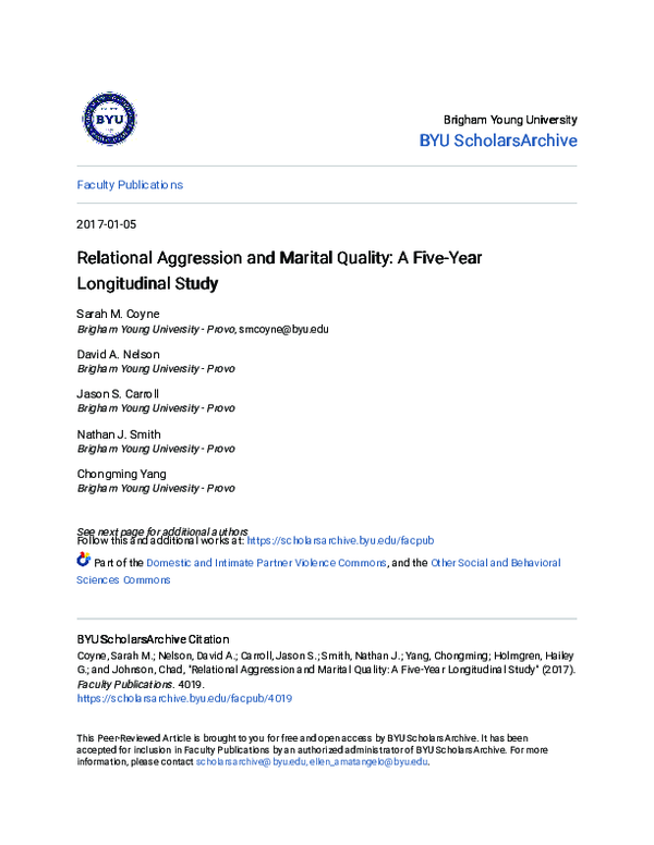 (PDF) Relational Aggression and Marital Quality: A Five-Year ...