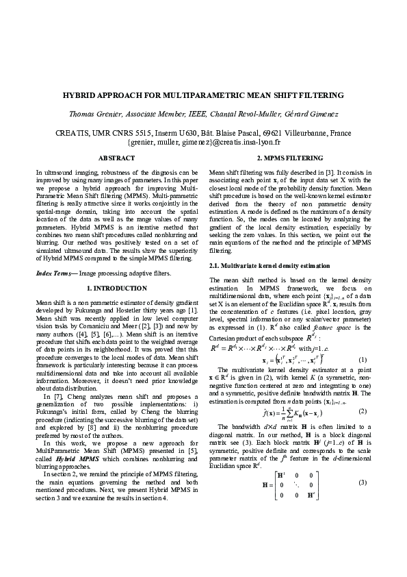 (PDF) Hybrid Approach for Multiparametric Mean Shift Filtering Thomas