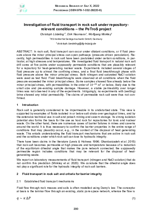 (PDF) Investigation of fluid transport in rock salt under repository ...