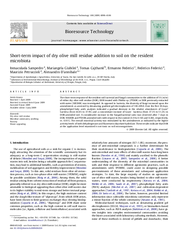 (PDF) Short-term impact of dry olive mill residue addition to soil on ...