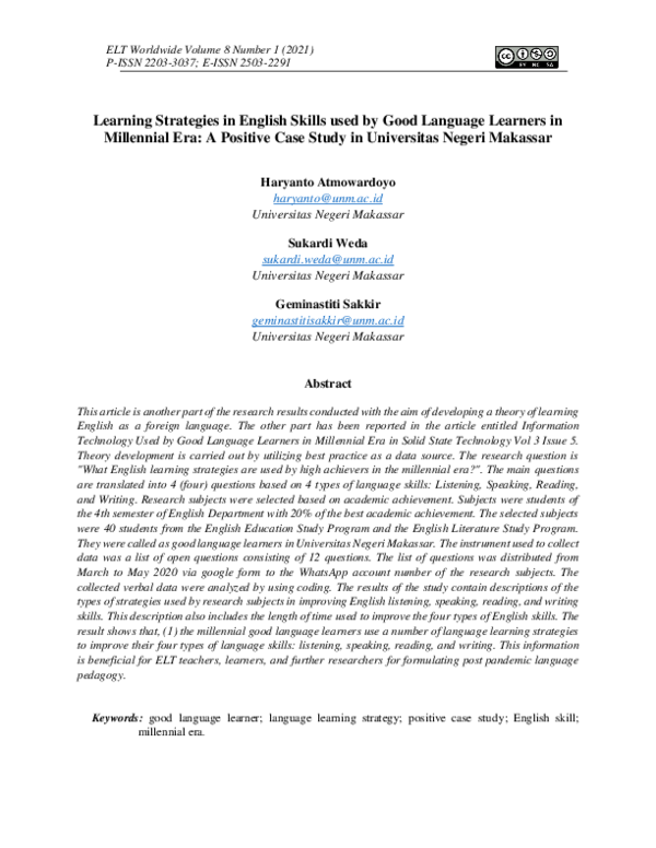 (PDF) Learning Strategies in English Skills used by Good Language ...