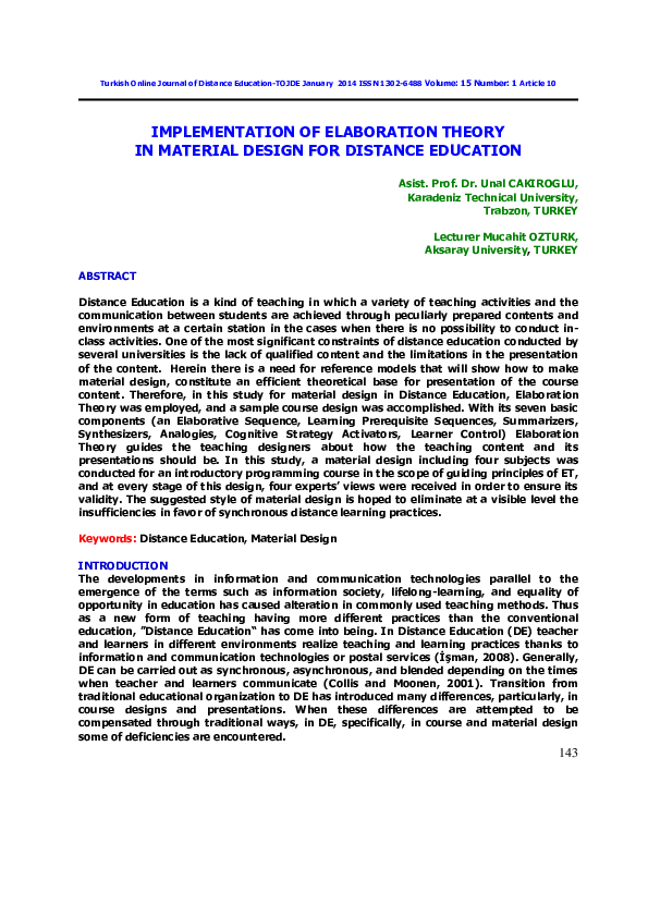 (PDF) Implementation Of Elaboration Theory In Material Design For ...