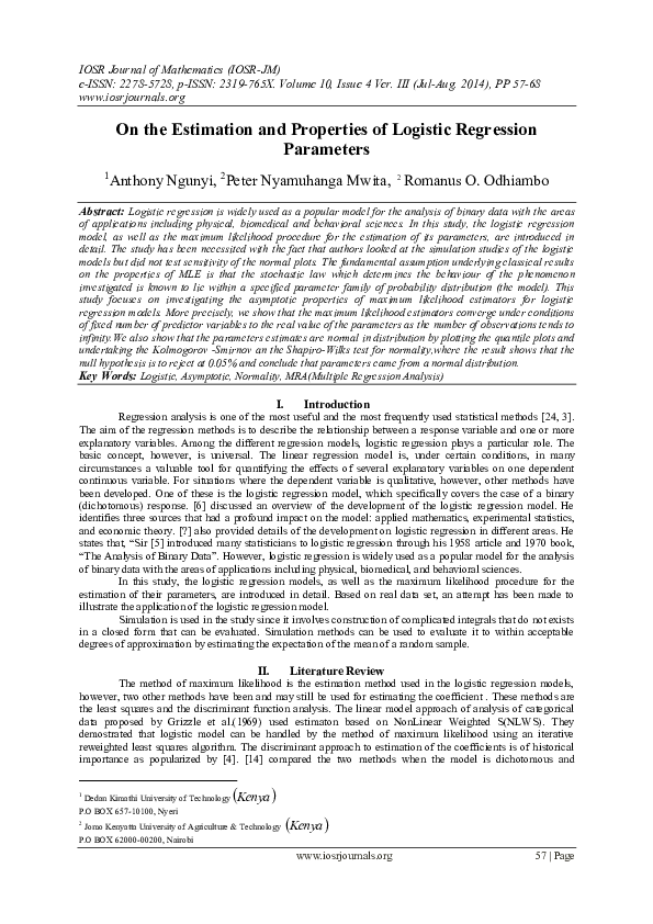 (PDF) On the Estimation and Properties of Logistic Regression Parameters