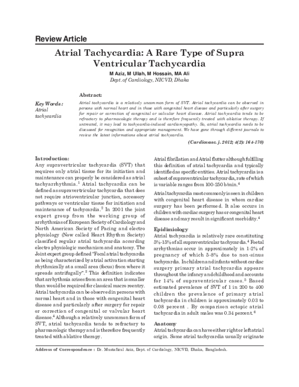 (PDF) Atrial Tachycardia: A Rare Type of Supra Ventricular Tachycardia