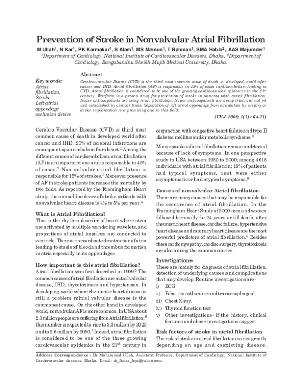 (PDF) Prevention of Stroke in Nonvalvular Atrial Fibrillation