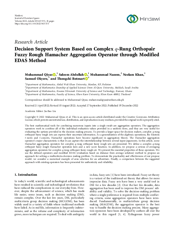 (PDF) Decision Support System Based on Complex q-Rung Orthopair Fuzzy ...