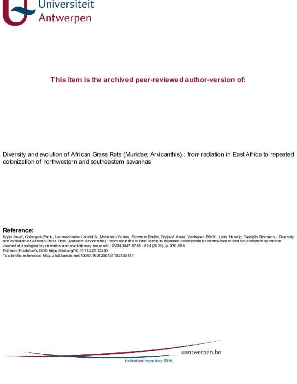 (PDF) Diversity and evolution of African Grass Rats (Muridae ...