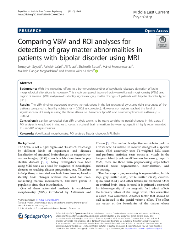 (PDF) Comparing VBM and ROI Analyses for Detection of Gray Matter ...