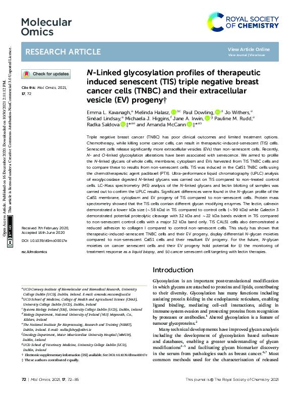 (PDF) N-Linked glycosylation profiles of therapeutic induced senescent ...
