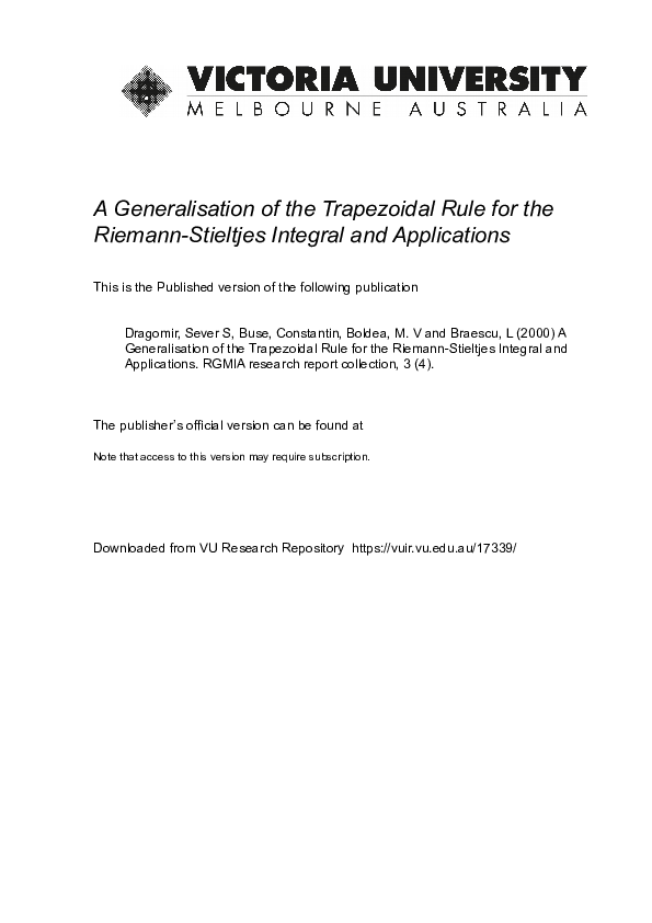  pdf a generalisation of the trapezoidal rule for the riemann