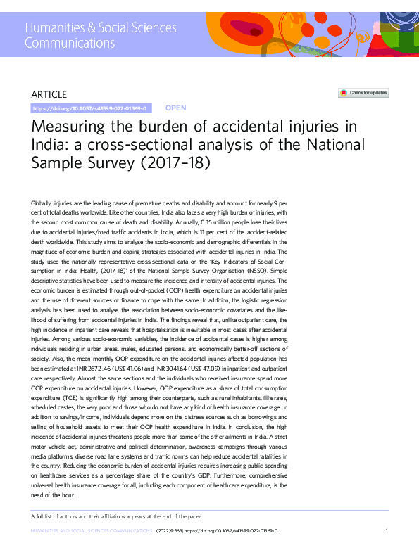 (PDF) Measuring the burden of accidental injuries in India: a cross ...