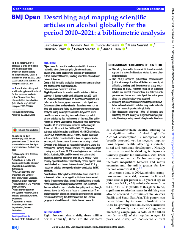 (PDF) Describing and mapping scientific articles on alcohol globally ...