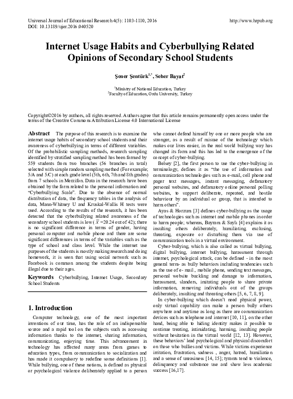 (PDF) Internet Usage Habits and Cyberbullying Related Opinions of ...