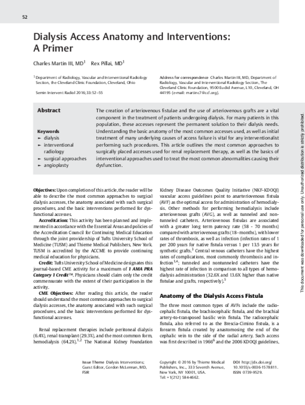 (PDF) Dialysis Access Anatomy and Interventions: A Primer