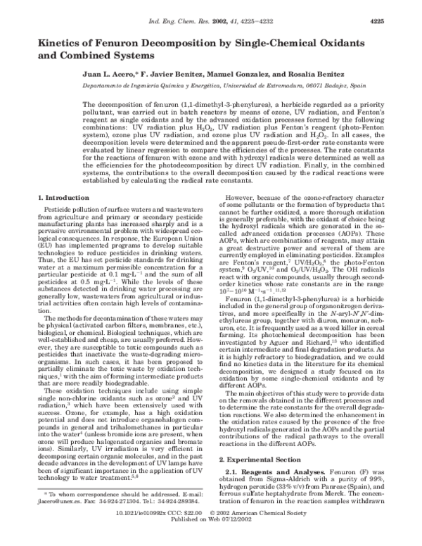 (PDF) Kinetics of Fenuron Decomposition by Single-Chemical Oxidants and ...