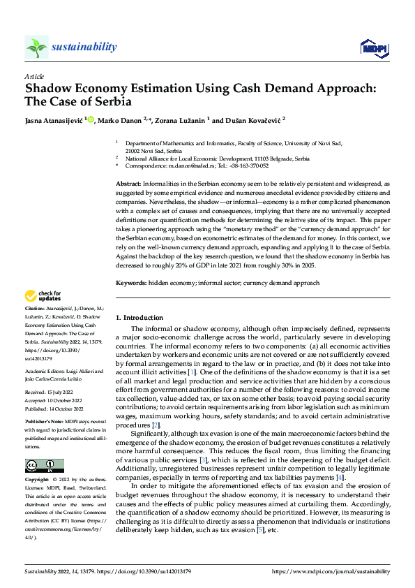 (PDF) Shadow Economy Estimation Using Cash Demand Approach: The Case of ...