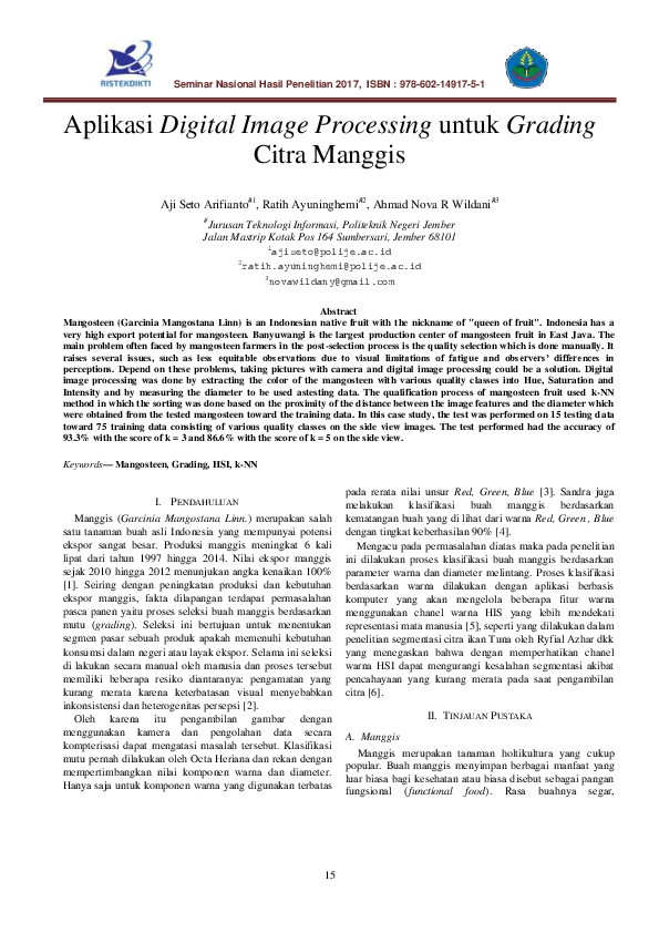 (PDF) Aplikasi Digital Image Processing untuk Grading Citra Manggis