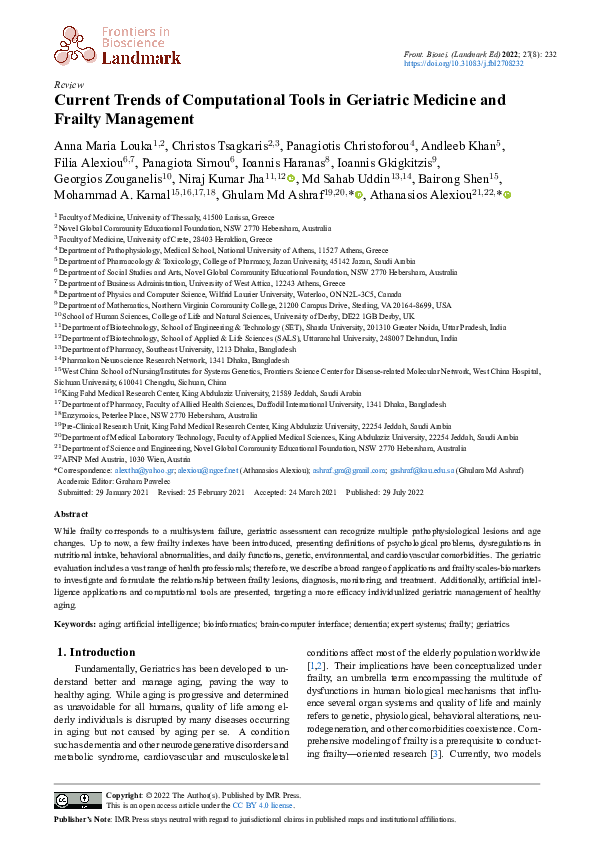 (PDF) Trends in Computational Tools for Geriatric Frailty Management