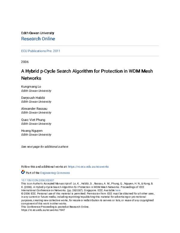 (PDF) A Hybrid p-Cycle Search Algorithm for Protection in WDM Mesh Networks