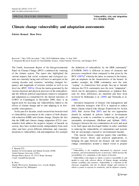(PDF) Climate change vulnerability and adaptation assessments