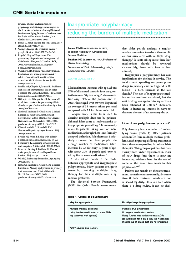 (PDF) Inappropriate polypharmacy: reducing the burden of multiple ...