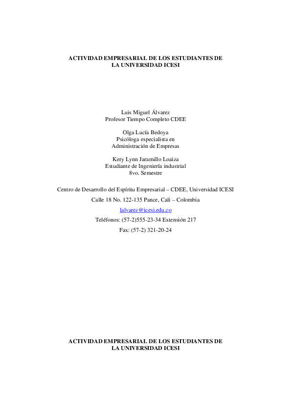 (PDF) Actividad empresarial de los estudiantes de la Universidad Icesi ...