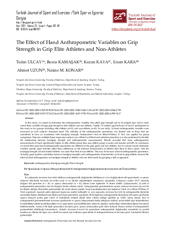 (PDF) The Effect of Hand Anthropometric Variables on Grip Strength in ...