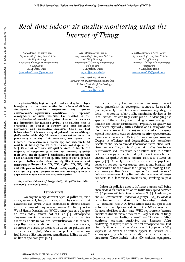 (PDF) Real-time indoor air quality monitoring using the Internet of Things