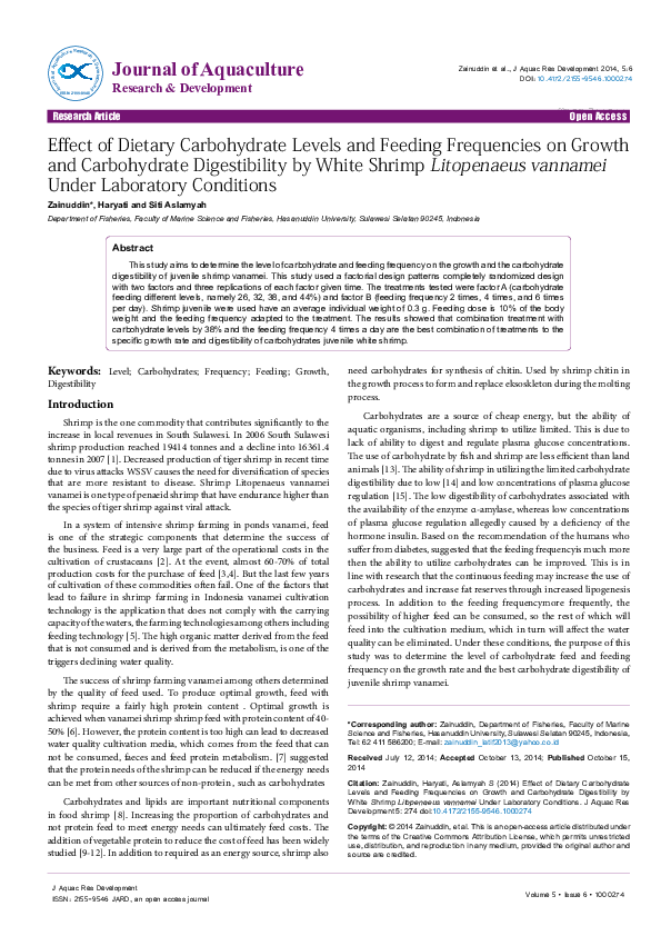 (PDF) Effect of Dietary Carbohydrate Levels and Feeding Frequencies on ...