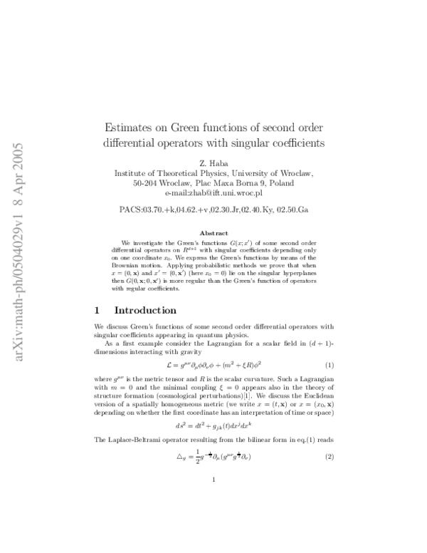 (PDF) Estimates on Green functions of second order differential ...