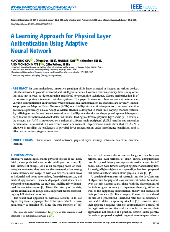 (PDF) A Learning Approach for Physical Layer Authentication Using ...