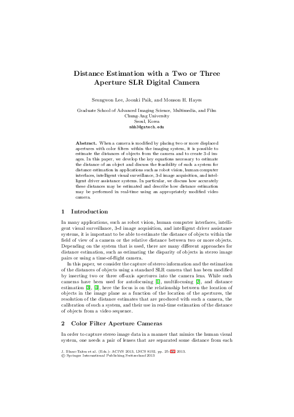 (PDF) Distance Estimation with a Two or Three Aperture SLR Digital Camera