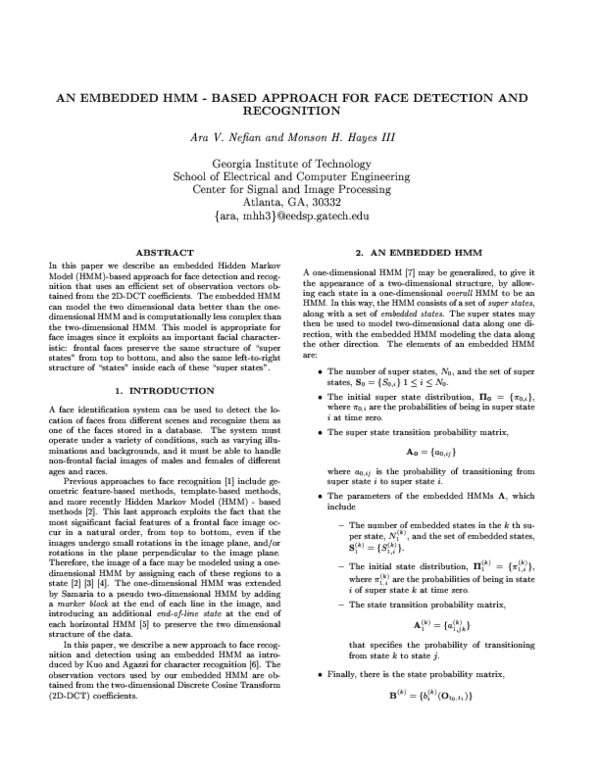(PDF) An embedded HMM-based approach for face detection and recognition