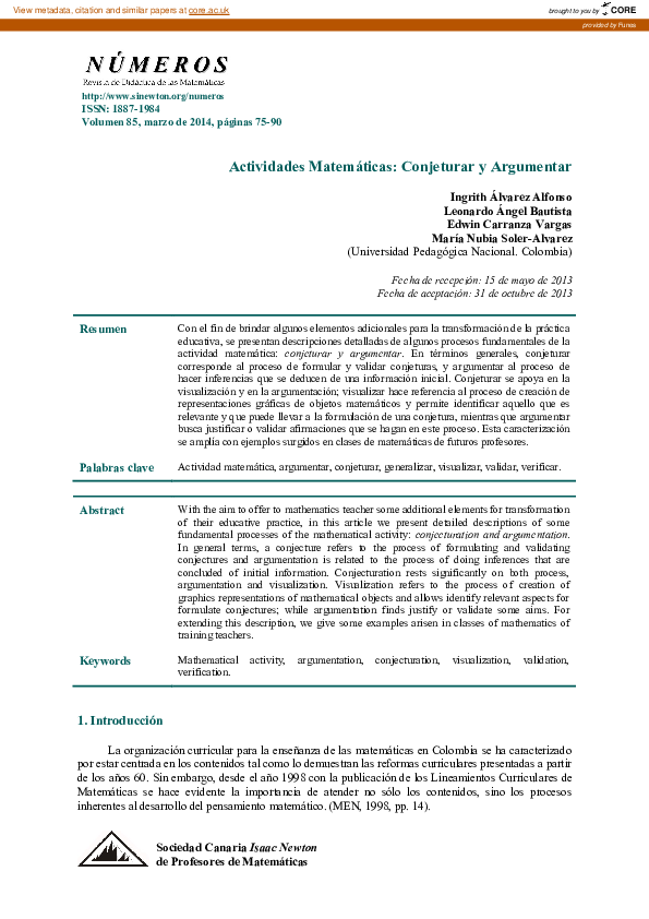 (PDF) Actividades Matemáticas: Conjeturar y Argumentar