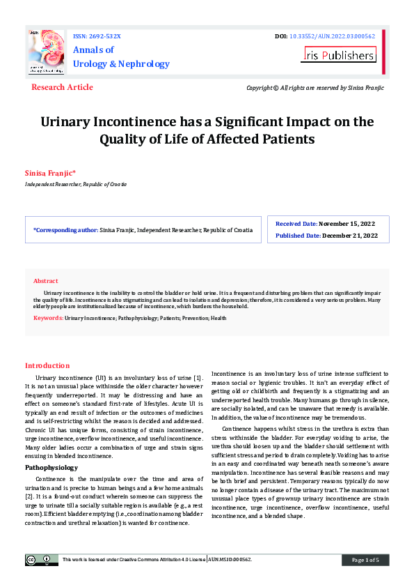 (PDF) Urinary Incontinence has a Significant Impact on the Quality of ...