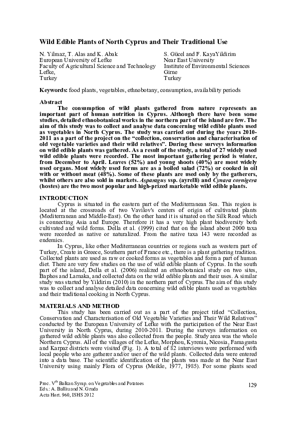(PDF) Wild Edible Plants of North Cyprus and Their Traditional Use