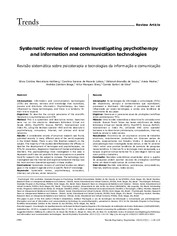 (PDF) Systematic review of research investigating psychotherapy and ...
